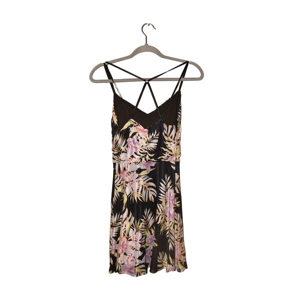 VOLCOM NEW $52 Black Floral Strappy Mesh Mini Dress Slushy‎ Hour Small - Picture 4 of 6